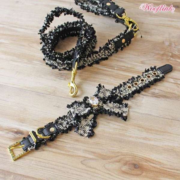Designer Hundehalsband- und Leinen-Set Tweed Coco - Black