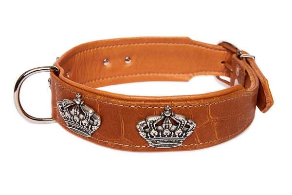 Hundehalsband Crown Croc - Cognac-Silber