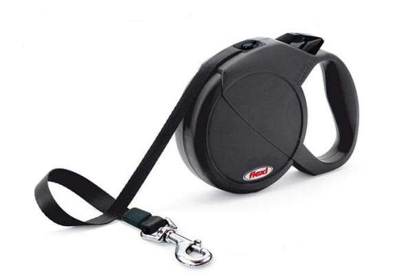 Schwarze Flexi Leine mit Gurtband bis 60kg