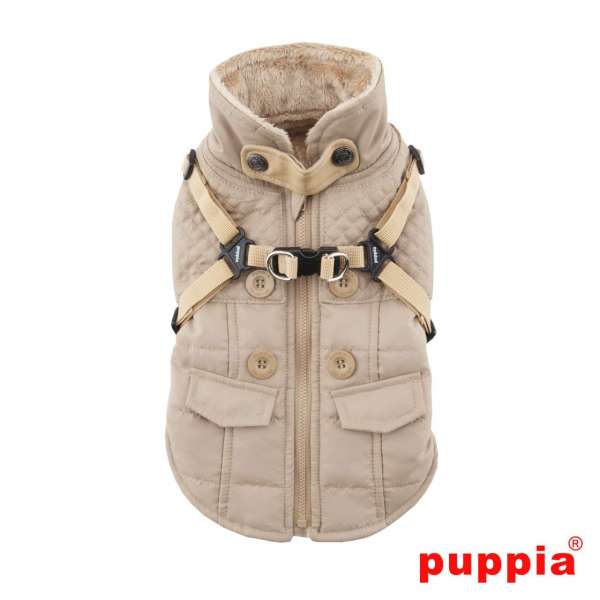 Puppia Hundemantel Wilkes - Beige - mit integriertem Hundegeschirr