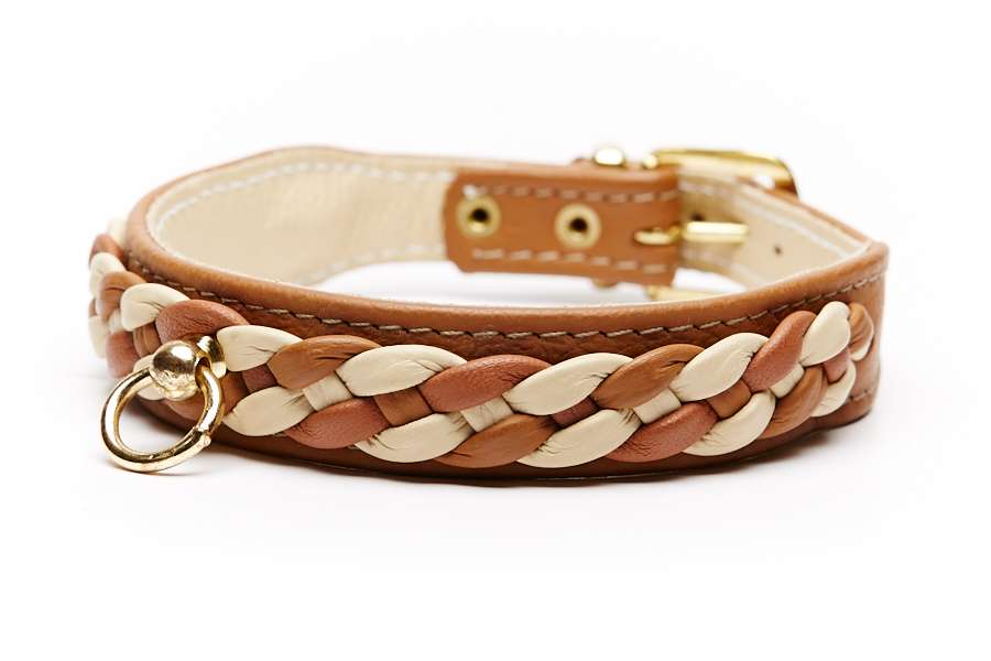 Beirui Geflochtenes Leder-Hundehalsband – Mit Personalisierter Hundemarke & Ca. 120 Cm Leine
