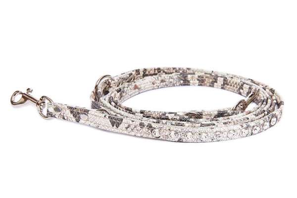 Verstellbare Führleine Snake-Crema mit klaren Swarovski-Kristallen