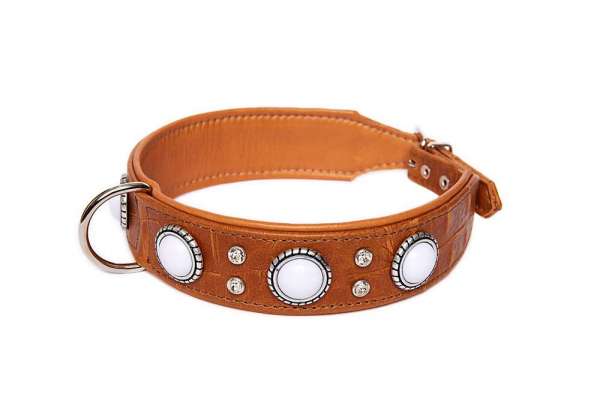 Hundehalsband Palma Deluxe Croc - Cognac-White