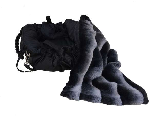 Designer Hundetasche Monaco 3 in 1 mit herausnehmbarer Webpelzdecke - Black-Chinchilla Black-Grey