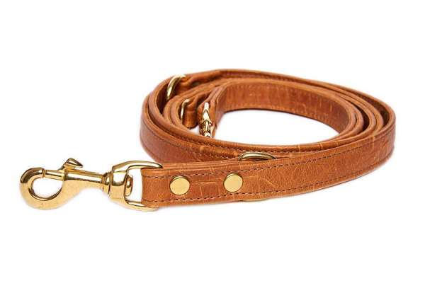 Verstellbare Hundeleine Croc - Cognac-Gold