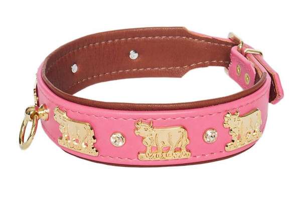 Hundehalsband Lucky Muh - Pink-Rehbraun