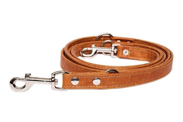 Verstellbare Hundeleine Croc - Cognac-Silber