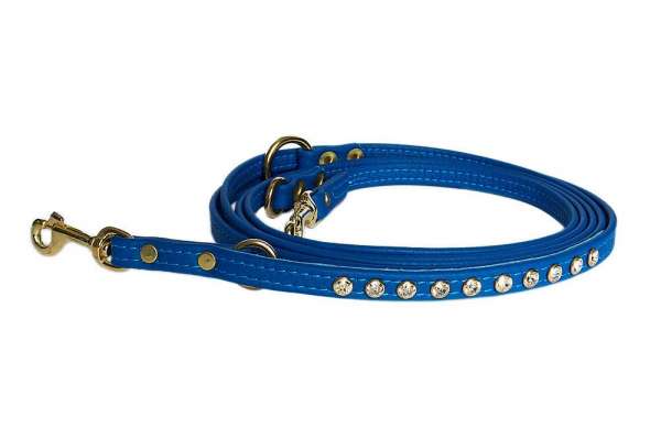 Verstellbare Hundeleine - Cobalt Blue mit Strass-Kristallen