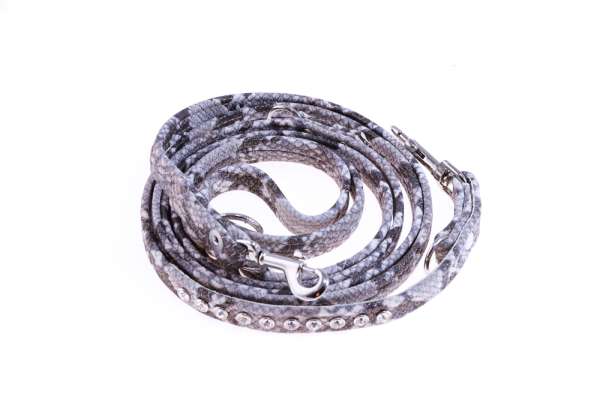 Verstellbare Hundeleine Snake Beige-Grey mit klaren Kristallen