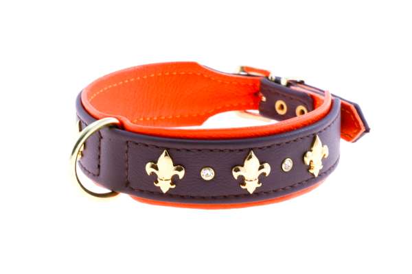 Hundehalsband Fleur de Lis - Braun-Orange