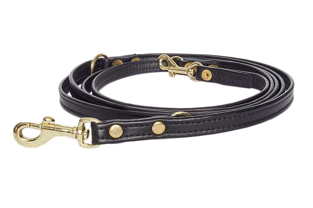 Verstellbare Fhrleine Elchleder Schwarz-Gold