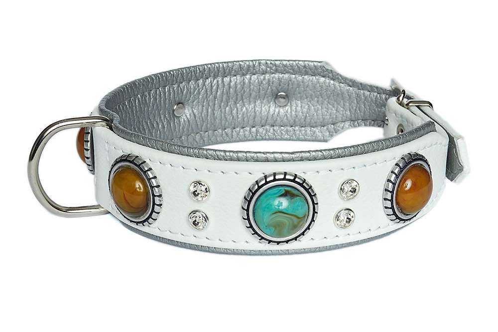 Dogs My Love Hundehalsband – Echtleder Mit Strasssteinen, 16,5 - 20,3 Cm Halsumfang, Weiß
